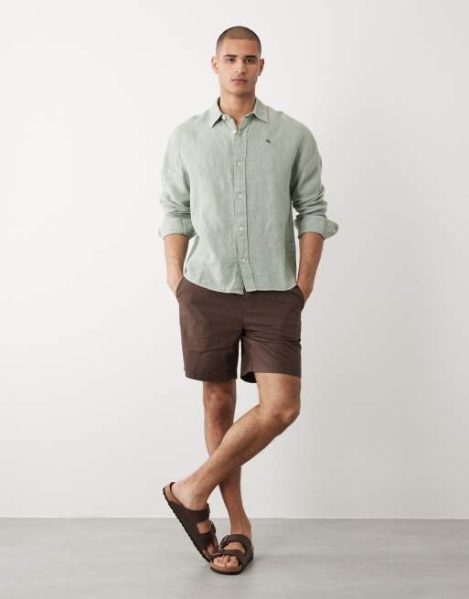 Abercrombie & Fitch - Icon - Camicia a maniche lunghe verde chiaro in 100% lino con logo, 2 di 5