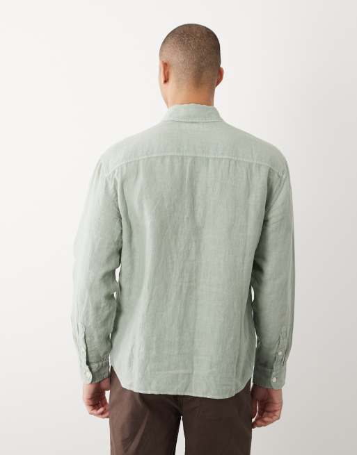 Abercrombie & Fitch - Icon - Camicia a maniche lunghe verde chiaro in 100% lino con logo, 5 di 5