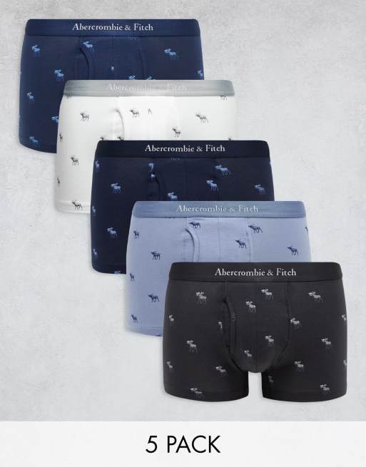 Abercrombie & Fitch - Icon - Confezione da 5 boxer aderenti in tonalità blu con motivo del logo