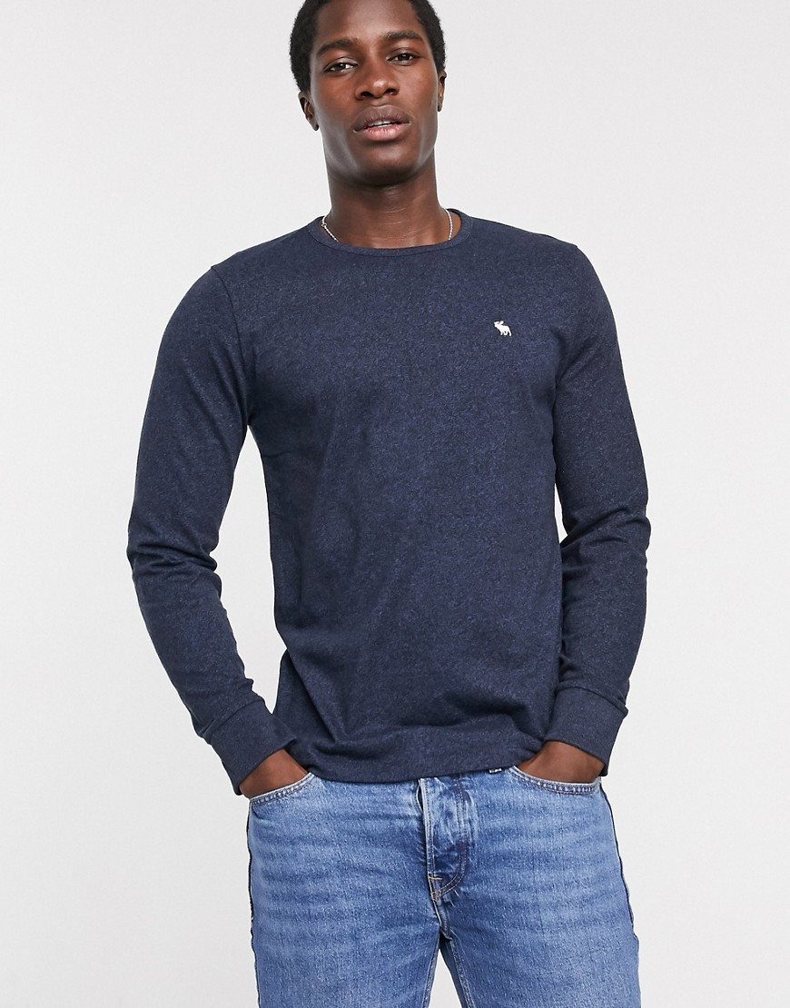 Abercrombie & Fitch icon crew long sleeve top in navy-Black