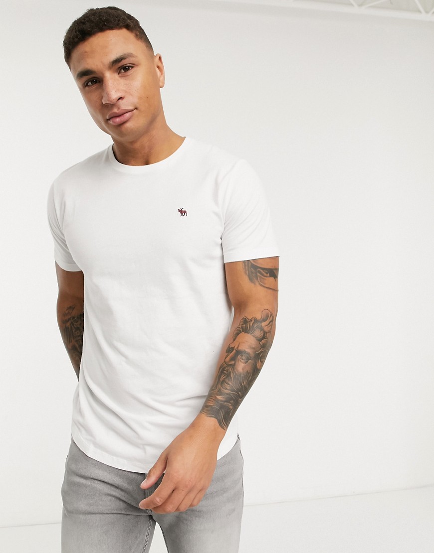 Abercrombie & Fitch icon curved hem t-shirt in white