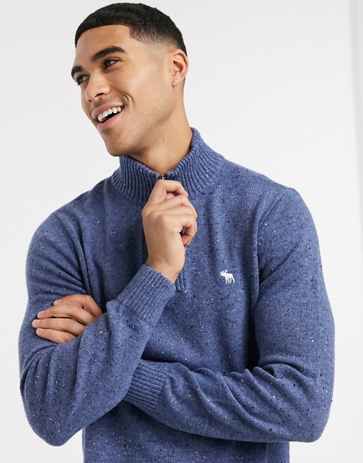 Abercrombie & Fitch icon donegal half zip knit jumper in navy