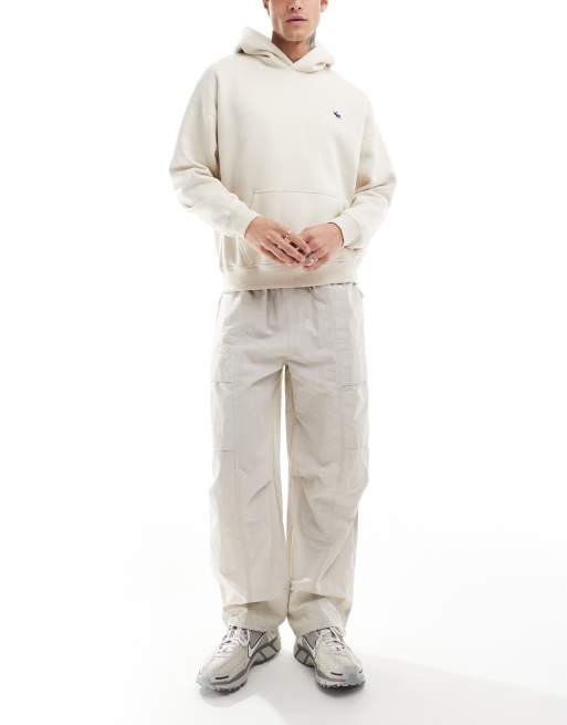 Abercrombie & Fitch icon embroidered logo hoodie in beige, 3 of 4