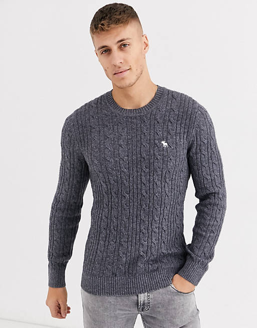 Abercrombie & Fitch icon logo cable knit jumper in grey | ASOS