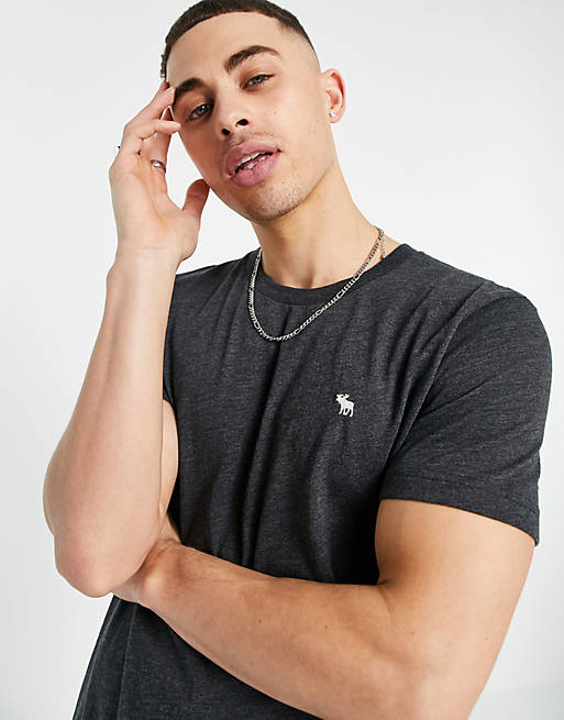 Abercrombie & Fitch icon logo curved hem t-shirt in black