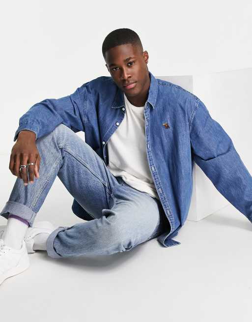 Abercrombie & Fitch icon logo denim shirt in blue | ASOS