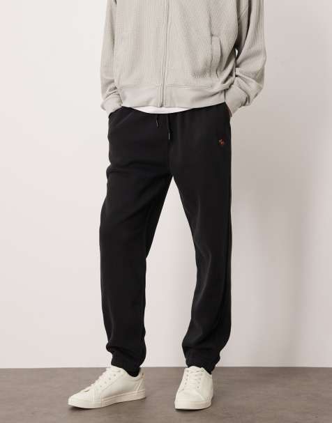 Abercrombie & Fitch icon logo fleece cuffed joggers in black