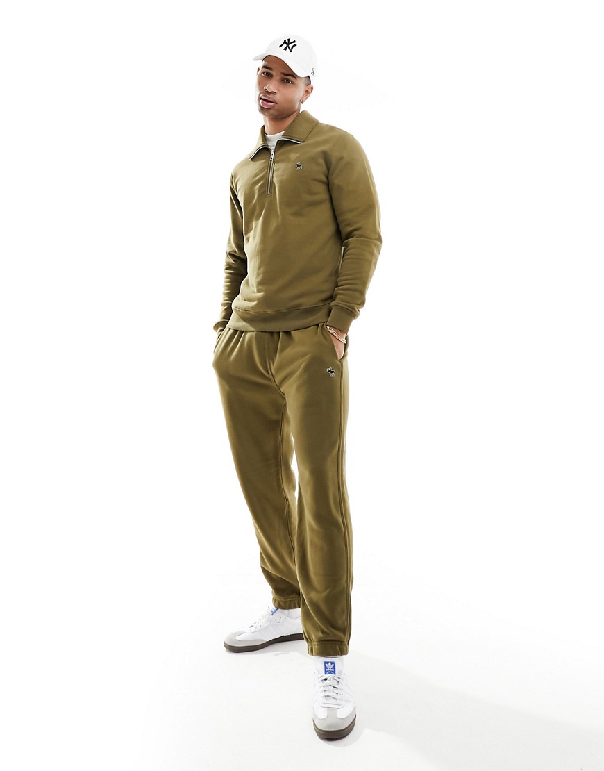 Abercrombie & Fitch icon logo french terry sweat joggers in olive green co-ord