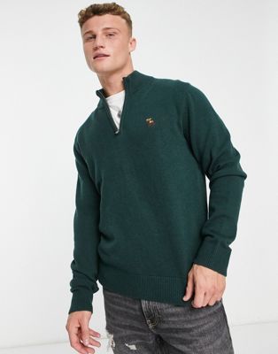 Abercrombie & Fitch icon logo half zip knit jumper in green - ASOS Price Checker
