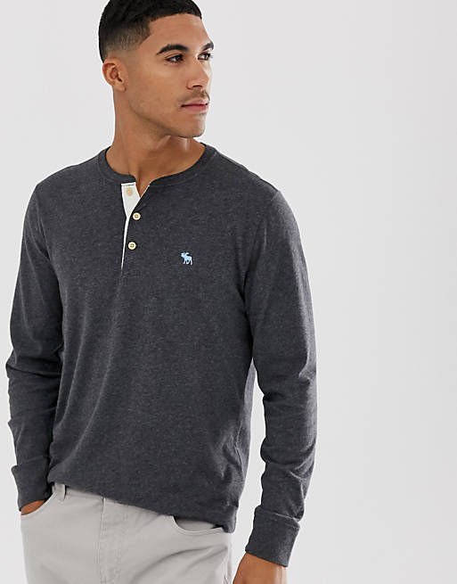 Abercrombie & Fitch icon logo henley long sleeve top in dark grey | ASOS