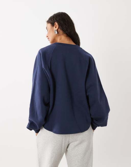 Abercrombie & Fitch Icon-logo henley-sweatshirt i marineblå, 4 af 4