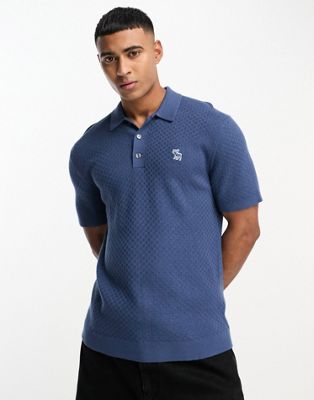 Abercrombie & Fitch icon logo knit polo in mid blue - ASOS Price Checker