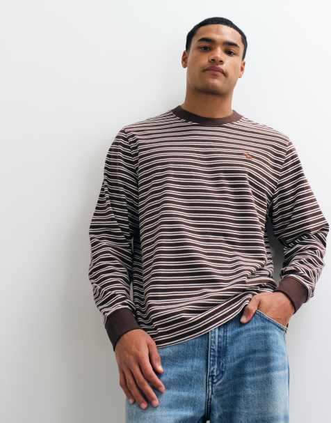 Abercrombie & Fitch icon logo kraftig langærmet T-shirt med brune striber - view 1