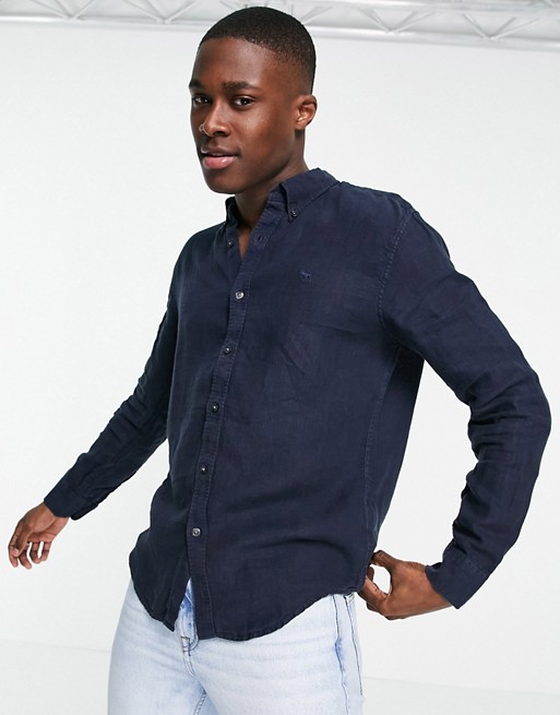 Abercrombie & Fitch icon logo linen shirt in navy