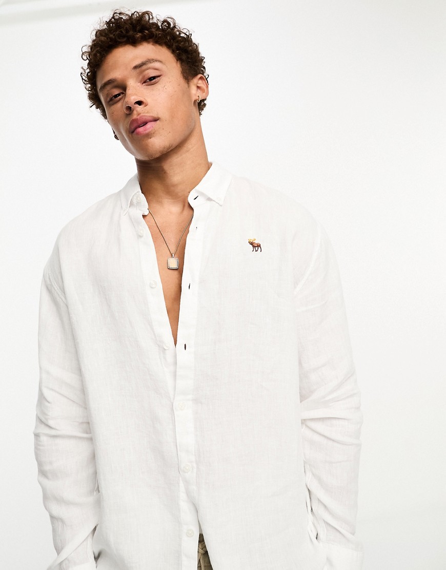 Abercrombie & Fitch icon logo linen shirt in white