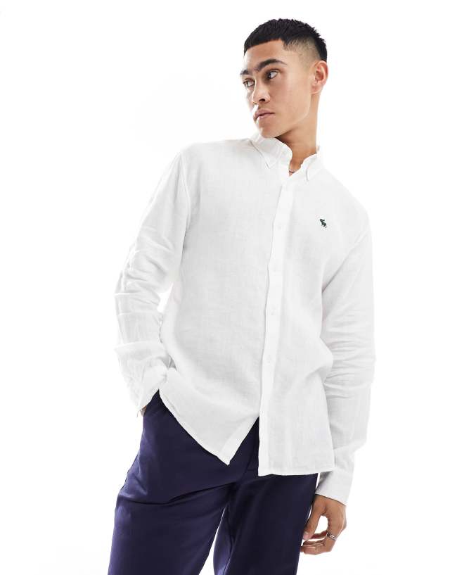 Abercrombie & Fitch - icon logo linen shirt relaxed fit in white