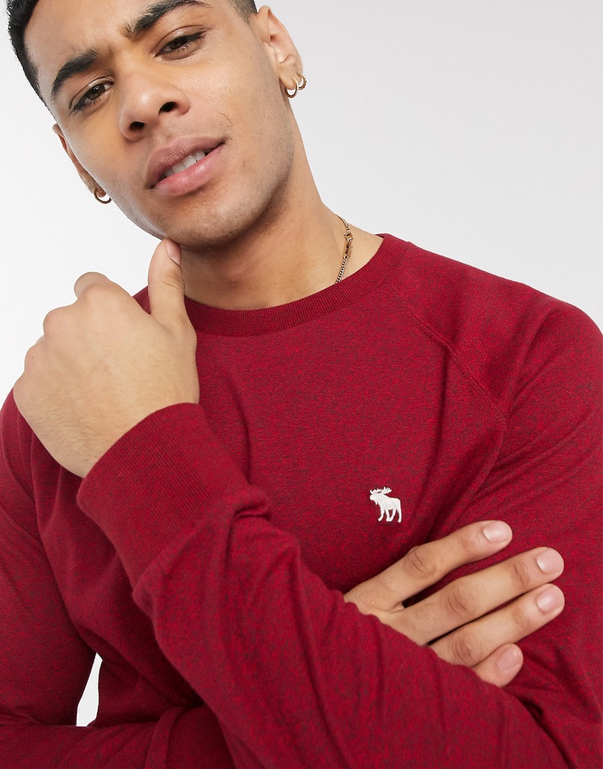 Abercrombie & Fitch icon logo long sleeve crew neck top in red