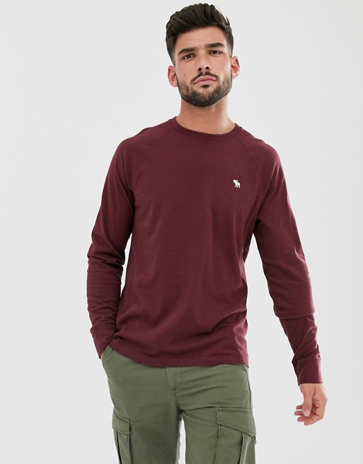 Abercrombie & Fitch icon logo long sleeve top in burgundy