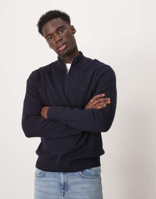 Abercrombie & Fitch Abercrombie & Fitch icon logo merino knit half zip jumper in navy