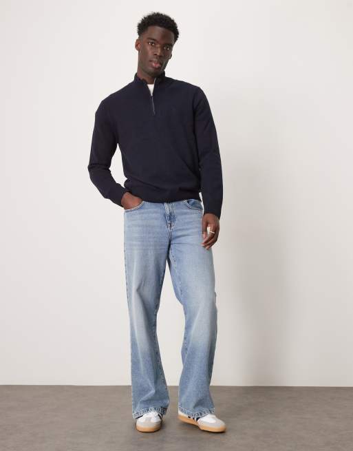 Abercrombie & Fitch icon logo merino knit half zip jumper in navy