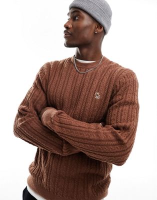 Abercrombie & Fitch icon logo merino wool knit jumper in brown