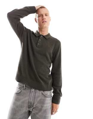 Buy Olive Green Regular Knitted Long Sleeve Polo Shirt from Next