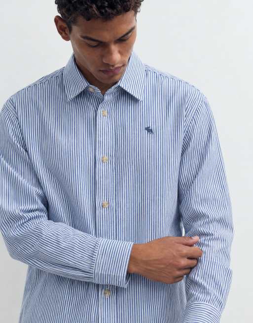 Abercrombie & Fitch Icon Logo Oversize-Twill-Hemd in blauem Streifenmuster, 8 von 10
