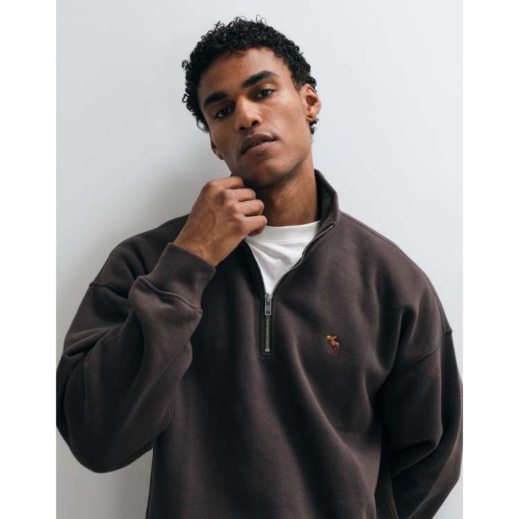 Abercrombie & Fitch ブラウン　ロールネックセーター M Abercrombie & Fitch icon logo oversized 1/4 zip sweatshirt in