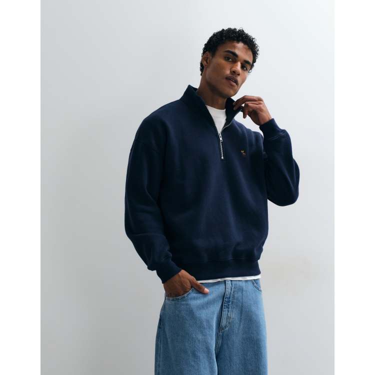 Abercrombie & Fitch icon logo oversized 1/4 zip sweatshirt in navy
