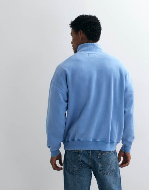 Abercrombie & Fitch icon logo oversized 1/4 zip sweatshirt in washed blue, 3 of 5