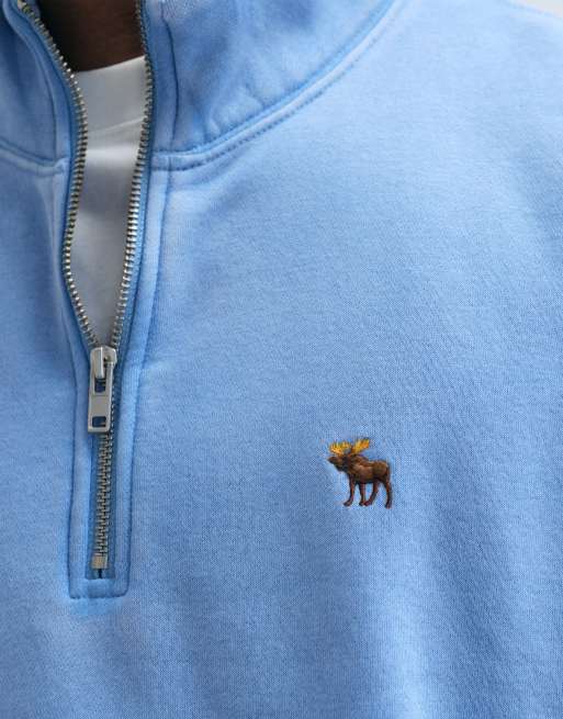 Abercrombie & Fitch icon logo oversized 1/4 zip sweatshirt in washed blue, 4 of 5
