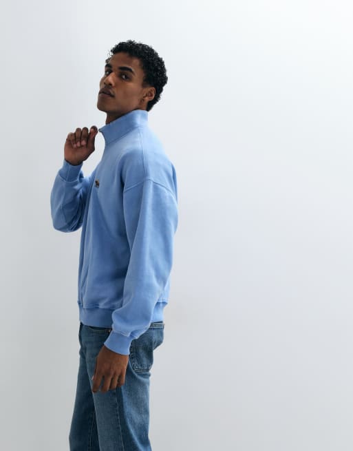 Abercrombie & Fitch icon logo oversized 1/4 zip sweatshirt in washed blue, 5 of 5