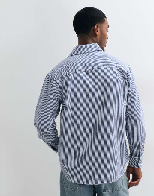 Abercrombie & Fitch icon logo oversized keperoverhemd met blauwe streep, 5 van 10