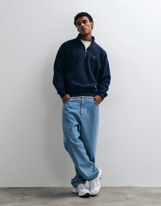 Abercrombie & Fitch icon logo oversized sweatshirt med 1/4-dragkedja i navy, 2 av 5
