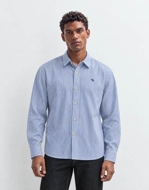 Abercrombie & Fitch icon logo oversized twill-skjorte i blå stribe, 10 af 10