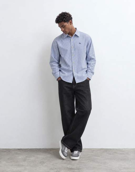 Abercrombie & Fitch icon logo oversized twill-skjorte i blå stribe, 9 af 10