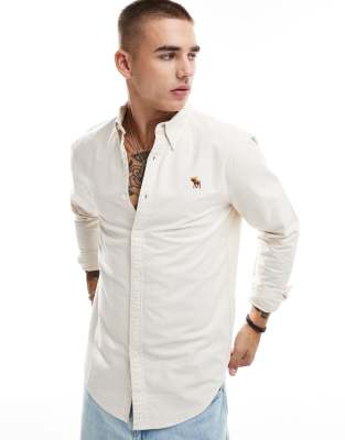 Abercrombie & Fitch Abercrombie & Fitch icon logo oxford shirt in beige-Neutral