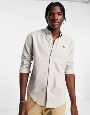 Abercrombie & Fitch icon logo oxford shirt in tan