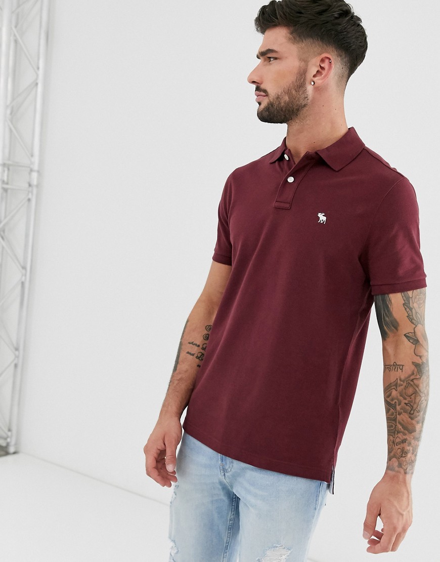 Abercrombie & Fitch icon logo pique polo in burgundy-Red
