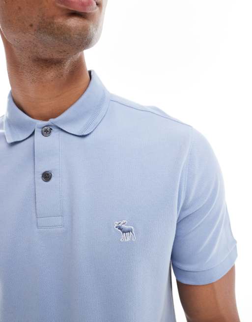 Abercrombie Fitch icon logo pique polo in light blue ASOS