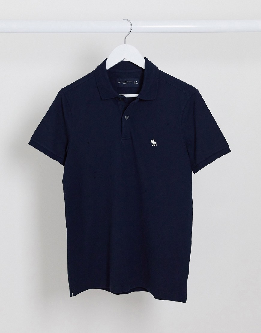 Abercrombie & Fitch icon logo pique polo in navy