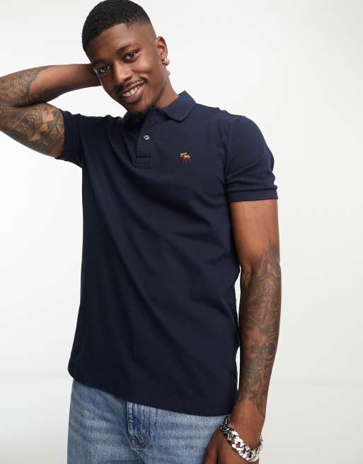 Abercrombie Fitch icon logo pique polo in navy