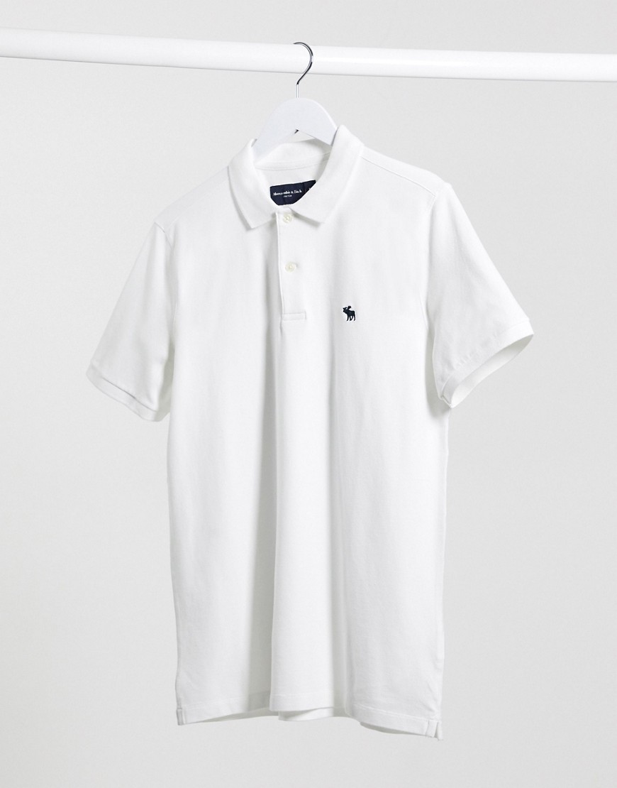 Abercrombie & Fitch icon logo pique polo in white