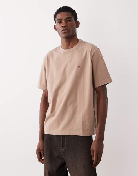 Abercrombie & Fitch icon logo premium heavyweight t-shirt in washed brown - view 1