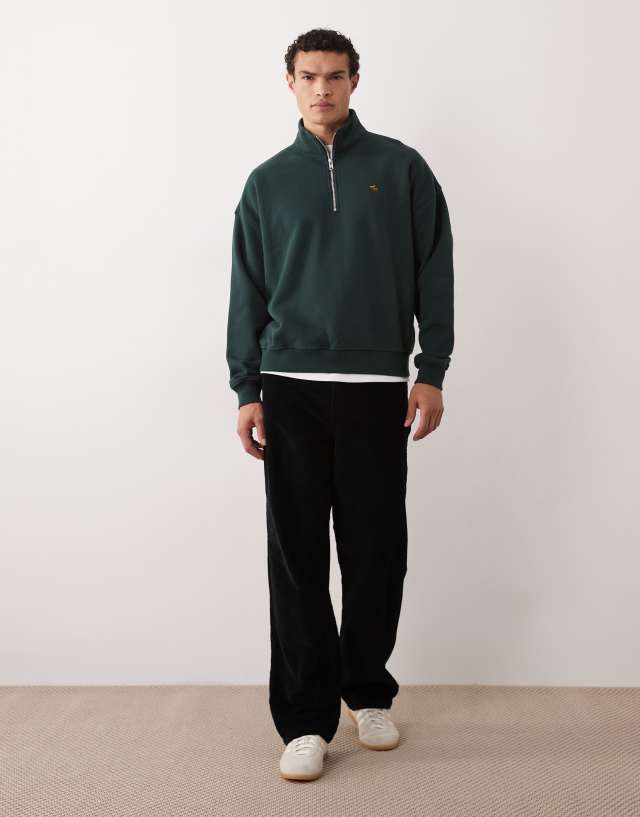 Abercrombie & Fitch icon logo quarter zip sweatshirt in green | ASOS