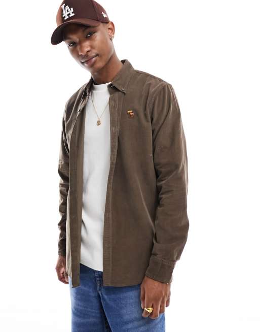 Abercrombie & Fitch icon logo relaxed fit cord shirt in brown