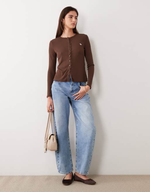 Abercrombie & Fitch icon logo ribbed button through top in brown, 2 of 4