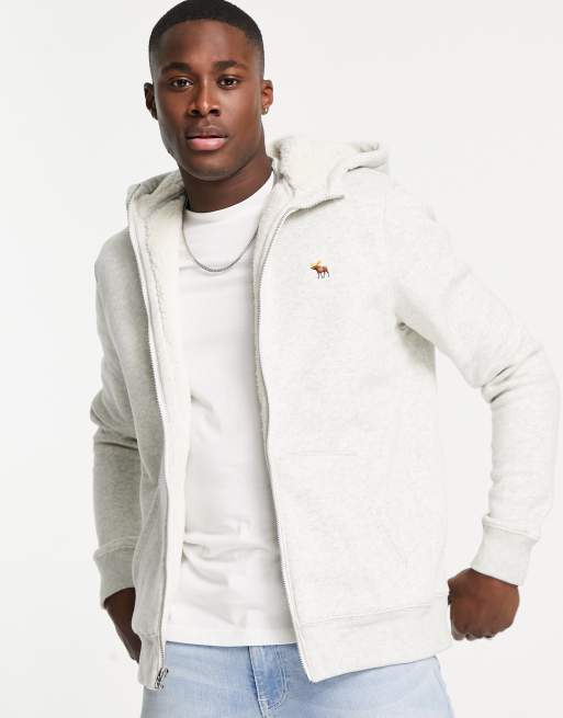 Men's Essential Full-Zip Hoodie in Cream | Size M Tall | Abercrombie & Fitch