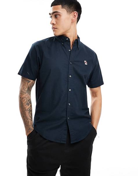 Abercrombie &amp; Fitch icon logo short sleeve oxford shirt in navy