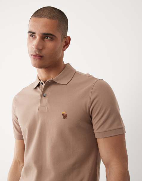 Abercrombie & Fitch icon logo short sleeve polo shirt in brown - view 1